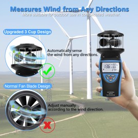 GOYERRNES Handheld Cup Anemometer with Compass, 93MPH Digital Wind Speed Meter, CFM Air Flow Wind Velocity Measuring Device Gauges for Outdoor Sailing Surfing Drone Flying HVAC