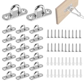 EXLECO 20 x M5 Eye Plate with Eyelet, Stainless Steel Mounting Hooks, Ceiling Hooks, Eye Plate, U-Hooks, Deck Plate, Awning Mounting Set, Hook with Eyelet for Attaching Awning Patio Ropes