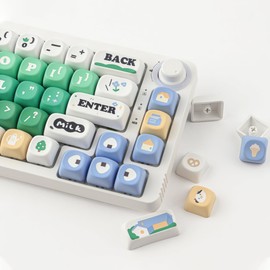 TYRIXKI PBT Keycaps 126 Keys Cute Keycaps Dye-Sublimation Milk Cow Pasture Keycaps MOA Profile Custom Keycaps for Cherry Gateron MX Swithes Mechanical Keyboards Swithes Mechanical Keyboards