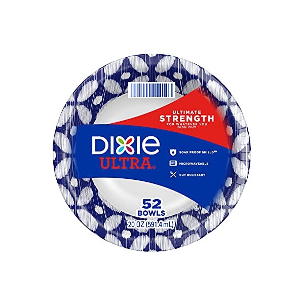 Dixie Ultra Paper Bowls, 20 Oz, Dinner or Lunch Size Printed Disposable Bowls, , Packaging and Design May Vary,52 Count (Pack of 1)