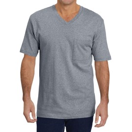 Wihion Mens Short Sleeve Pocket T-Shirts Casual Cotton V Neck Tee Tops Grey