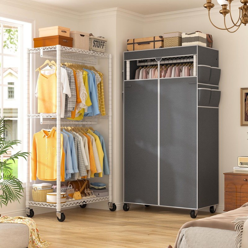 Raybee Rolling Clothes Rack with Cover Clothing Racks for Hanging