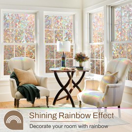 Homein Window Privacy Film, Rainbow Window Film Decorative 3D Window Clings Non Adhesive Window Tint for Home, Stained Glass Window Film for Glass, UV Blocking, 23.6 x 157.4 inches