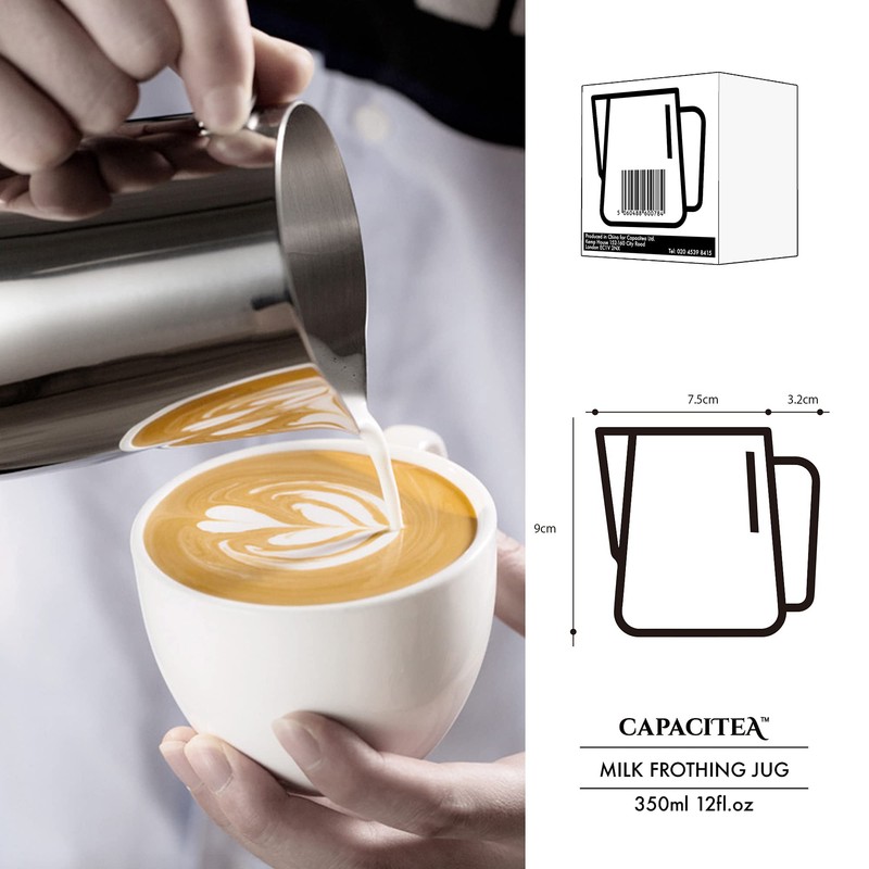 CAPACITEA Stainless Steel Milk Frothing Jug, 350ml 12fl.oz Milk Pitcher