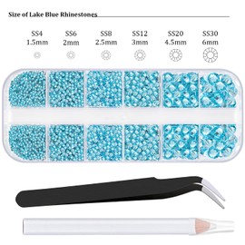 Nail Rhinestones 2000PCS 1.5-6mm Glass Lake Blue Round Flatback Crystal Shine Diamonds for DIY Crafts Nail Art