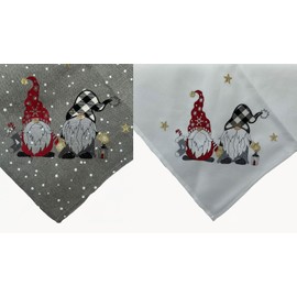 texpot Tablecloth 85 x 85 cm Light Grey Embroidery Gnome Winter Advent Christmas Table Runner