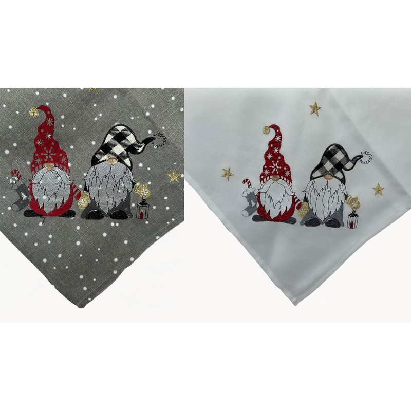 texpot Tablecloth 85 x 85 cm Light Grey Embroidery Gnome