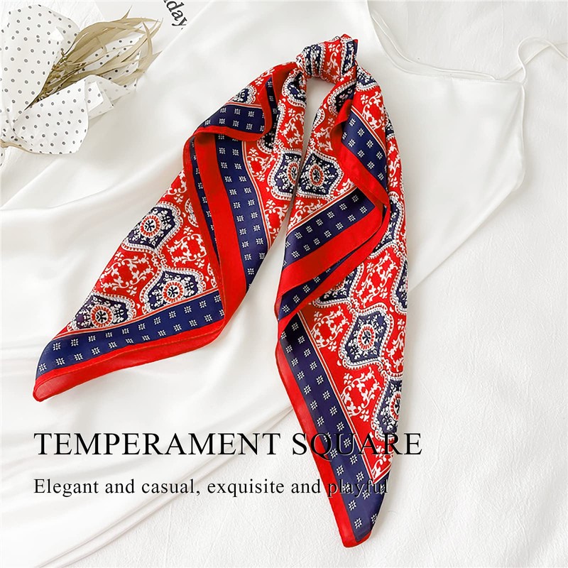 LumiSyne Women's Silk Scarf, Square Scarf, Solid, Retro Chain, Print,