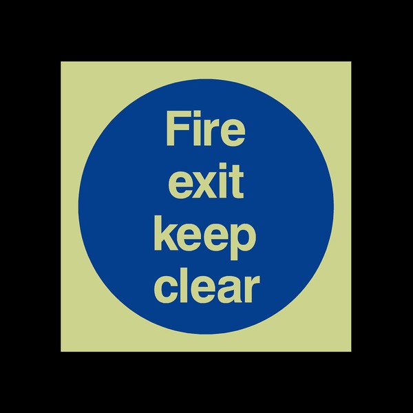 Fire exit keep clear Photoluminescent Plastic Sign - Fire Escape,