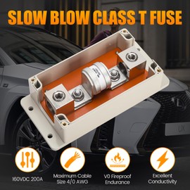 Class T Fuse Block, Briidea Fuse Holder with 200 Amp Fuse, Heavy Duty Slow Blow for Inverters, Car Audios, etc