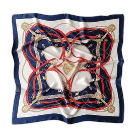 Torata Women's Large Beautiful Silk Scarf, 27.6 x 27.6 inches (70 x 70 cm), Large Bandana, Women's, navy cat