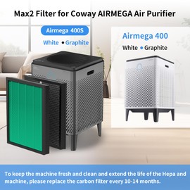 Replacement Filter 400/400S Fits for Coway AIRMEGA Max2 400 400S 400(G) 400S(G) Air Purifier, 2-in-1 Max2 Green True HEPA and Active Carbon Filter 2 Sets, AP-2015-FP 4 Pack