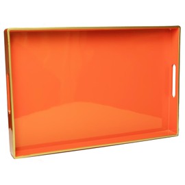 Spsyrine Orange Decorative Tray, Elegant Plastic ServingTray with Handles, Coffee Table Tray for Ottoman, Living Room, Home Decor 15.6" X 10.2"