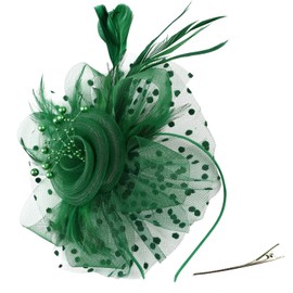 DRESHOW Fascinators Hat Flower Mesh Ribbons Feathers on a Headband and a Clip Tea Party Headwear for Girls and Women