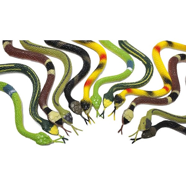 Fun Central 12 Pack - 14 inch Rubber Snake Toys for Kids - Assorted Pack
