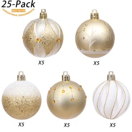 Sea Team 25-Pack Christmas Ball Ornaments with Strings, 60mm/2.36-Inch Medium Size Baubles, Shatterproof Plastic Christmas Bulbs, Hanging Decorations for Xmas Tree, Holiday, Wedding, Party, Gold