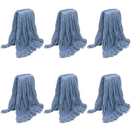 KeFanta 6 Pack Heavy Duty Commercial Mop Head Replacement,Wet Industrial Cotton Looped End String Mops Refill for Floor Cleaning,Blue