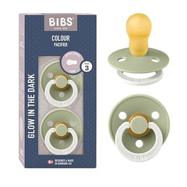 BIBS Chupones Colour Pack de 2, Brillan en la oscuridad, Tetina redonda de látex natural, Talle 2, Color Sage GLOW/Vanilla GLOW, 6 a 18 meses, Hecho en Dinamarca
