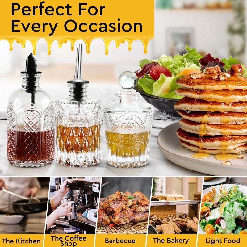 INFTYLE Syrup Bottle Set of 3 - Syrup Dispenser with
