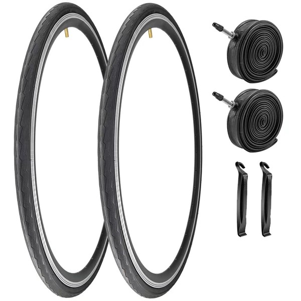 2 Pack 700x23C/25C/28C/35C Bike Tires Plus Bike Inner Tubes Presta Valve 48mm or Schrader Valve 48mm Foldable Replacement Tires for Road Bicycle (700 X 28C 60TPI)