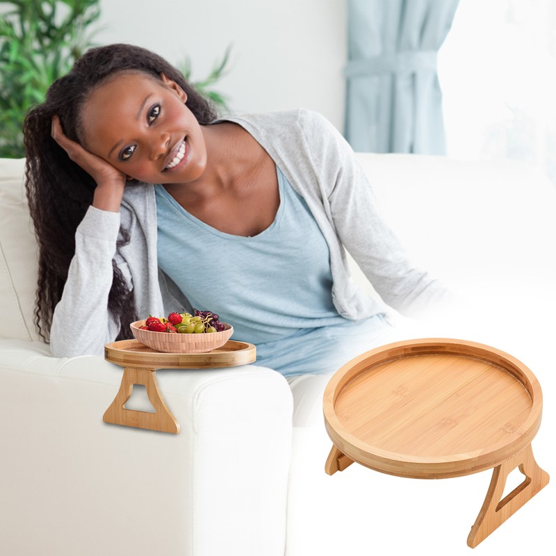 Couch Tray Burlywood Bamboo Folding Sofa Arm Clip Table for