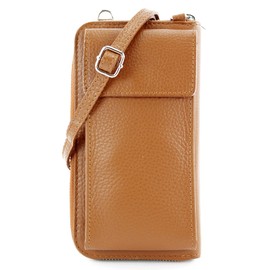 modamoda de - P06 - Italian Ladies’ Italian Leather Shoulder Bag, Purse - Cognac, size: s