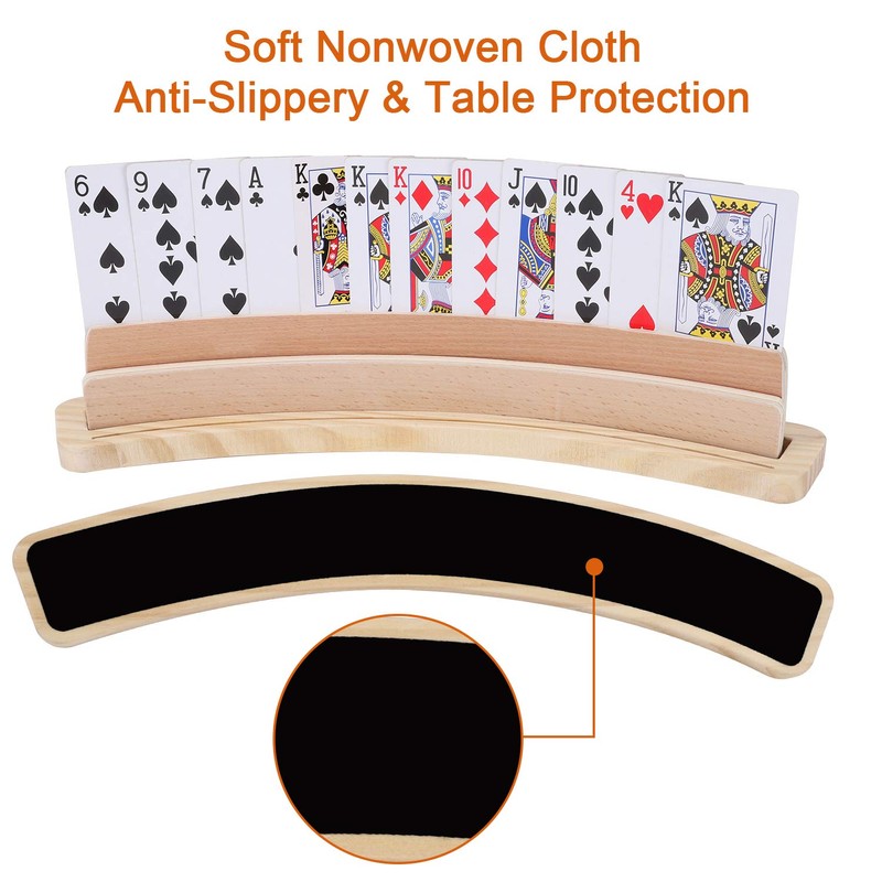 Exqline Curved Wooden Playing Card Holder Tray Rack Organizer Set