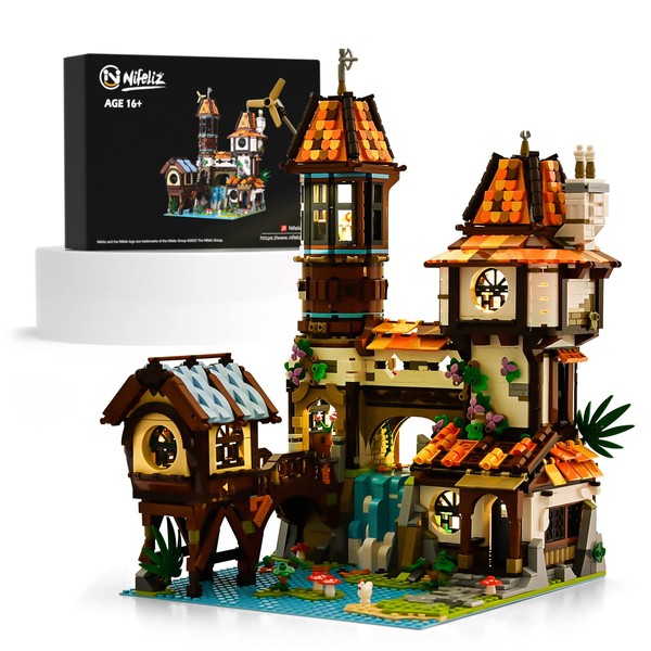 Nifeliz Medieval Institute, Riverside House Building Model Toy, Artistic Display Set Decorated for Adult Gift Giving (2,488 Pieces)