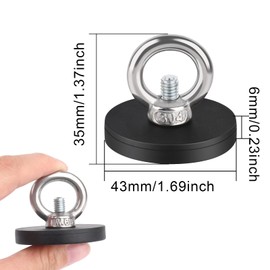 MIN CI Pack of 6 Magnets Very Strong with Thread D43 x 6 mm M4 Magnets Screwable Flat Magnets with Hole Countersunk Magnets for Screwing On Round Eyelet Magnet Pot Magnet Large Magnet Hook