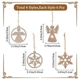 GORGECRAFT 24Pcs Wood Christmas Tree Ornaments Snowflake & Angel Pendant Wooden Craved Hanging Craft Decorations 3D Rustic Farmhouse Ornaments Holiday Decor for Winter Wonderland