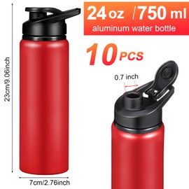 CHENGU 10 Pcs Aluminum Water Bottle 24oz Aluminum Reusable Bottles Lightweight Snap Lid Sports Water Bottle Multipack Easy Carry Leak Proof Travel Bottle for Gym Camping Hiking Outdoor Fishing (Red)