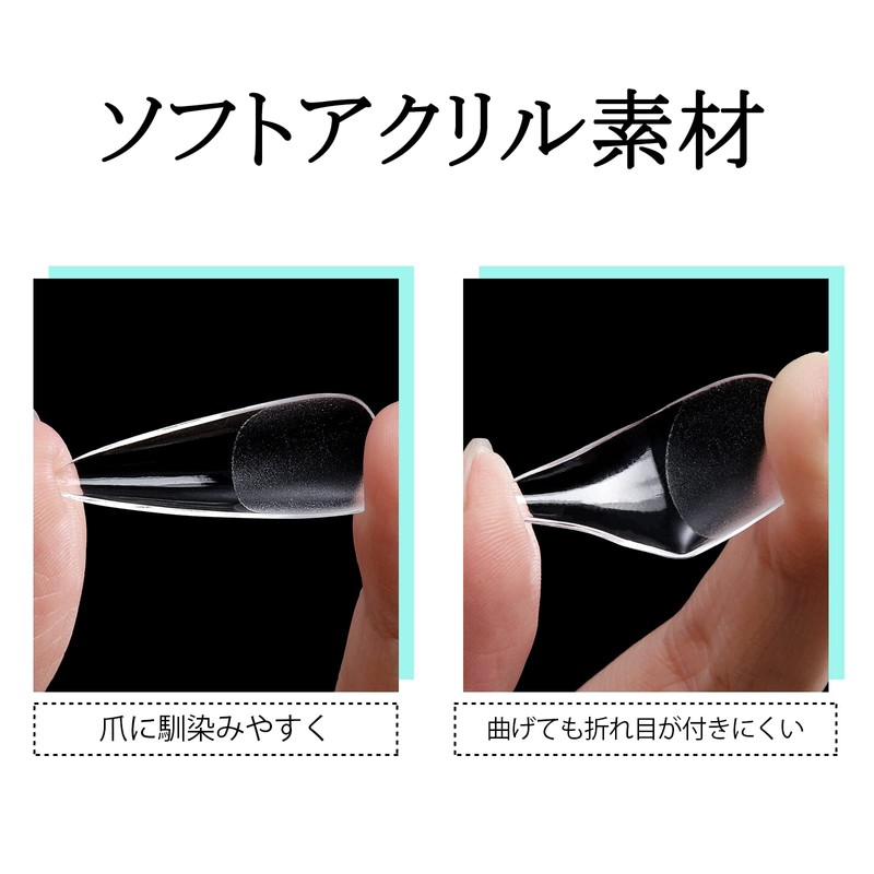 TOMICCA Nail Tips, Long Point, Sanded, 15 Sizes, Clear Tips,