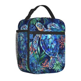 ainori Reusable Sea Turtle Lunch Box for Kids Girls Boys Women Adult, Insulated Tropical Coral and Foliage Lunch Bag,Polyester Cooler Handbags Case for School Picnic Work Travel Beach or Hiking