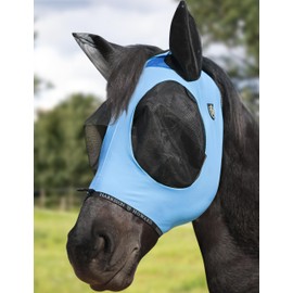 Harrison Howard Horse Fly Mask with Forelock Opening Stretch Breathable and Comfortable for Horses UV -Protection Ice Blue L