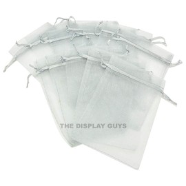 TheDisplayGuys 100-Pack 3x4 Silver Sheer Organza Gift Bags with Drawstring, Jewelry Candy Treat Wedding Party Favors Mesh Pouch
