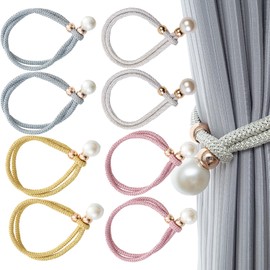 Bustlwor Pack of 8 Curtain Holdbacks Rope, Tiebacks Curtain Clips, Tie Curtain Holder for Home Decoration (Pink, Grey, Gold, White)