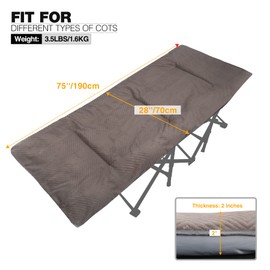 REDCAMP Folding Cot Pads for Sleeping Extra Thick, Soft Comfortable Rabbit Hair Velvet Cotton Camping Cot Mattress Pad for Backpacking Hiking, Brown 75x28 inches