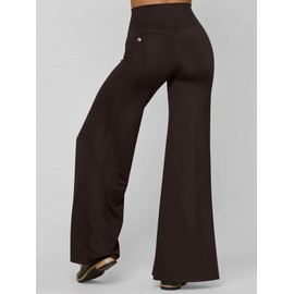 OQQ Yoga Pants Women High Waist Stretch Soft Casual Wide Legging Bottoms with Pockets Darkbrown