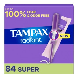 Tampax Radiant Tampons With Leakguard Braid, Super Absorbency, Unscented, 28 Count x 3 Pack (84 Count Total)