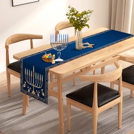 Hanukkah Table Runner Chanukah Menorah Star of David Jewish Festival Holiday Party Kitchen Dining Home Decoration (13" x 72")