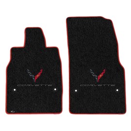 Lloyd Mats Custom-Fit Carpeted Floor Mats Premium Luxury Car Floor Liners for Corvette C8 2020-ON Coupe & Convertible (Charcoal, 2PC - Carbon 'Corvette' Flags)