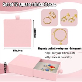 Wuqoioo Jewelry Gift Box, 12-Pack Necklace Gift Box Drawer Jewelry Box Bangle Necklace Case For Earrings & Rings, Stylish Necklace Bracelet Organizer, 3.5 x 3.5 x 1.25 Inches (Pink)