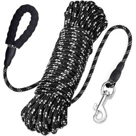 Dog Training Lead,Long Leads Rope Nylon Floatable Long Reflective Recall Dog Training Rope with Comfortable Handle for Hiking,Camping,Walking (3inch-Black, 65FT)