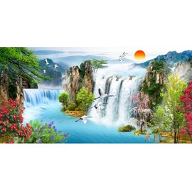 Yeele 12x6ft Canyon Waterfall Backdrop for Photography Spring Summer Landscape Mountain Lake Background Kids Adult Photo Booth Shoot Vinyl Studio Props Wallpaper