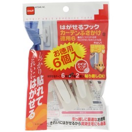 Nitoms Peelable Hooks for Curtain Tassels, White, 0.9 x 0.8 x 2.9 inches (22 x 20 x 75 mm), Economical Set of 6, whites