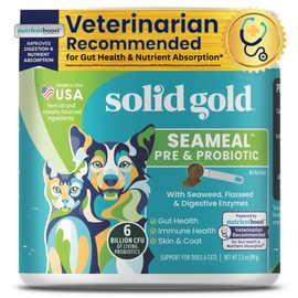Solid Gold SeaMeal Cat Probiotic & Dog Probiotics for Digestive Health - Kelp Powder Dog & Cat Multivitamin Supplement w/Prebiotics & Digestive Enzymes for Skin, Coat, & Gut + Immune Support - 3.5oz | Solid Gold