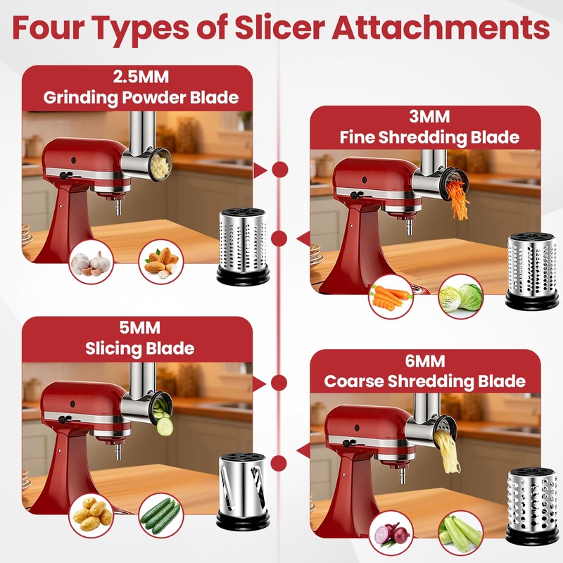 Stainless Steel Slicer Shredder Attachment for KitchenAid Stand Mixers, Large