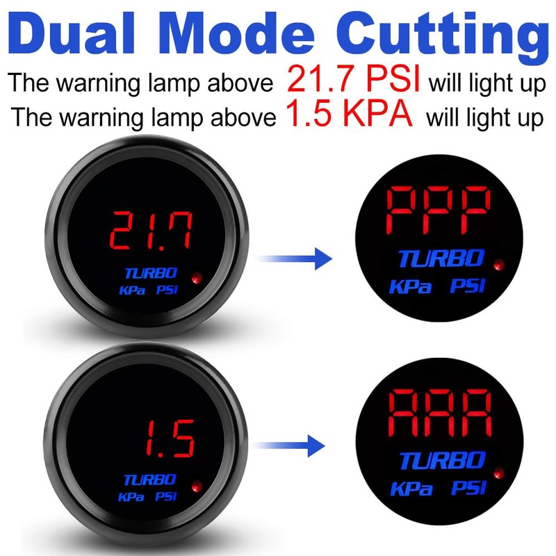 WATERWICH 2" 52mm Turbo Boost Gauge KPA/PSI Red for Car