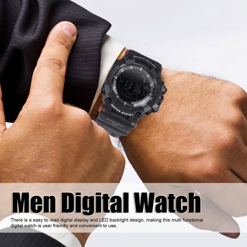 Men Digital Watch LED Backlight Multi Functional Water Resistant Watch
