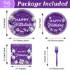 gisgfim 96 Pcs Purple Birthday Party Supplies Paper Plates Napkins